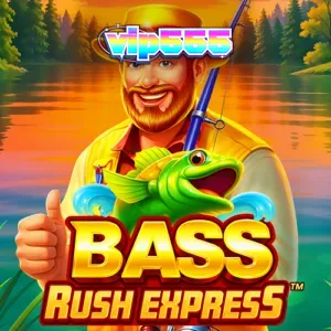 Tampilan layar permainan slot Bass Rush Express dengan tema memancing